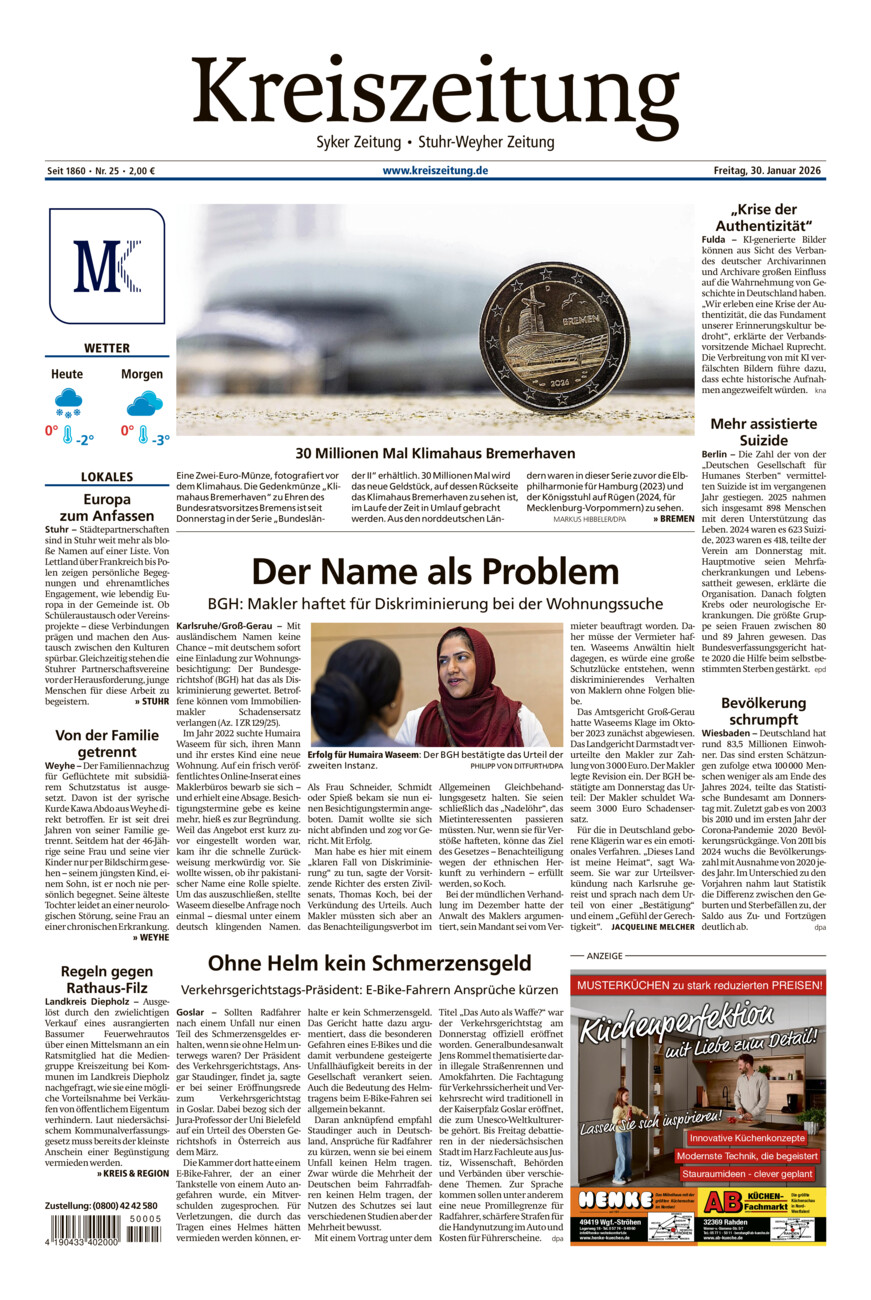 Kreiszeitung Syke/Weyhe/Stuhr vom Freitag, 30.01.2026