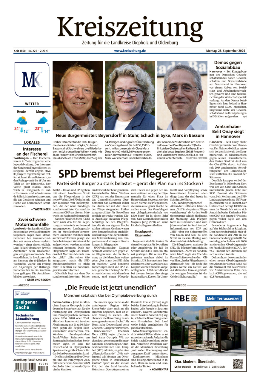 Kreiszeitung Bassum/Twistringen vom Montag, 28.09.2026