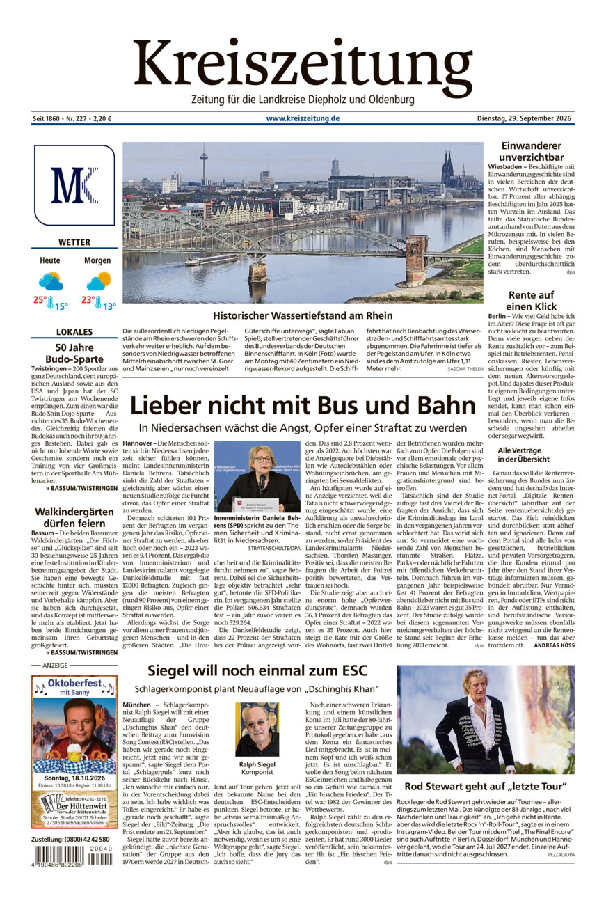Kreiszeitung Bassum/Twistringen vom Dienstag, 29.09.2026