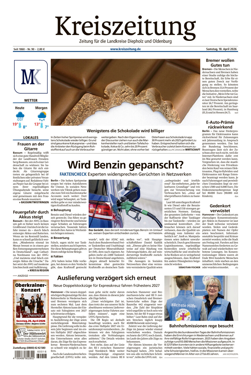 Kreiszeitung Bassum/Twistringen vom Samstag, 18.04.2026