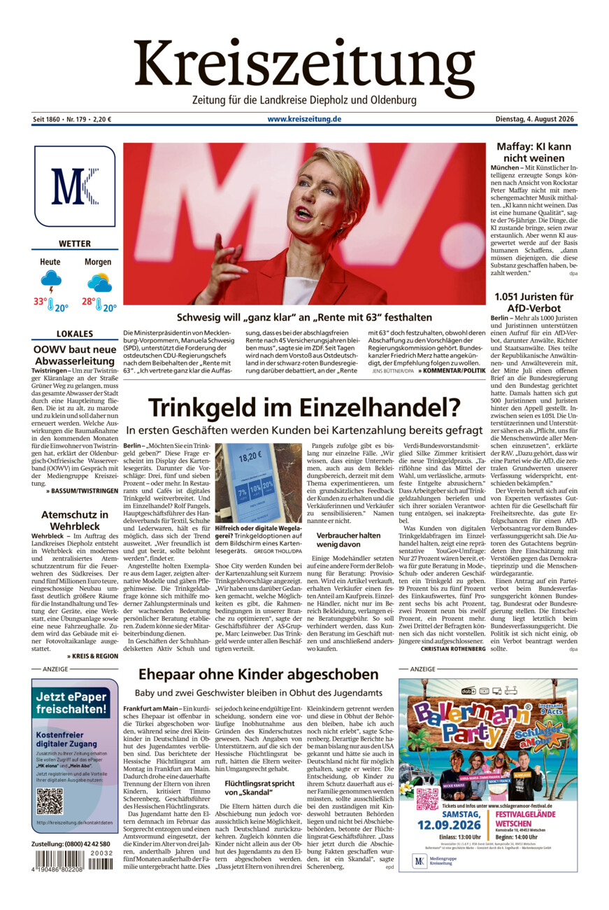 Kreiszeitung Bassum/Twistringen vom Dienstag, 04.08.2026
