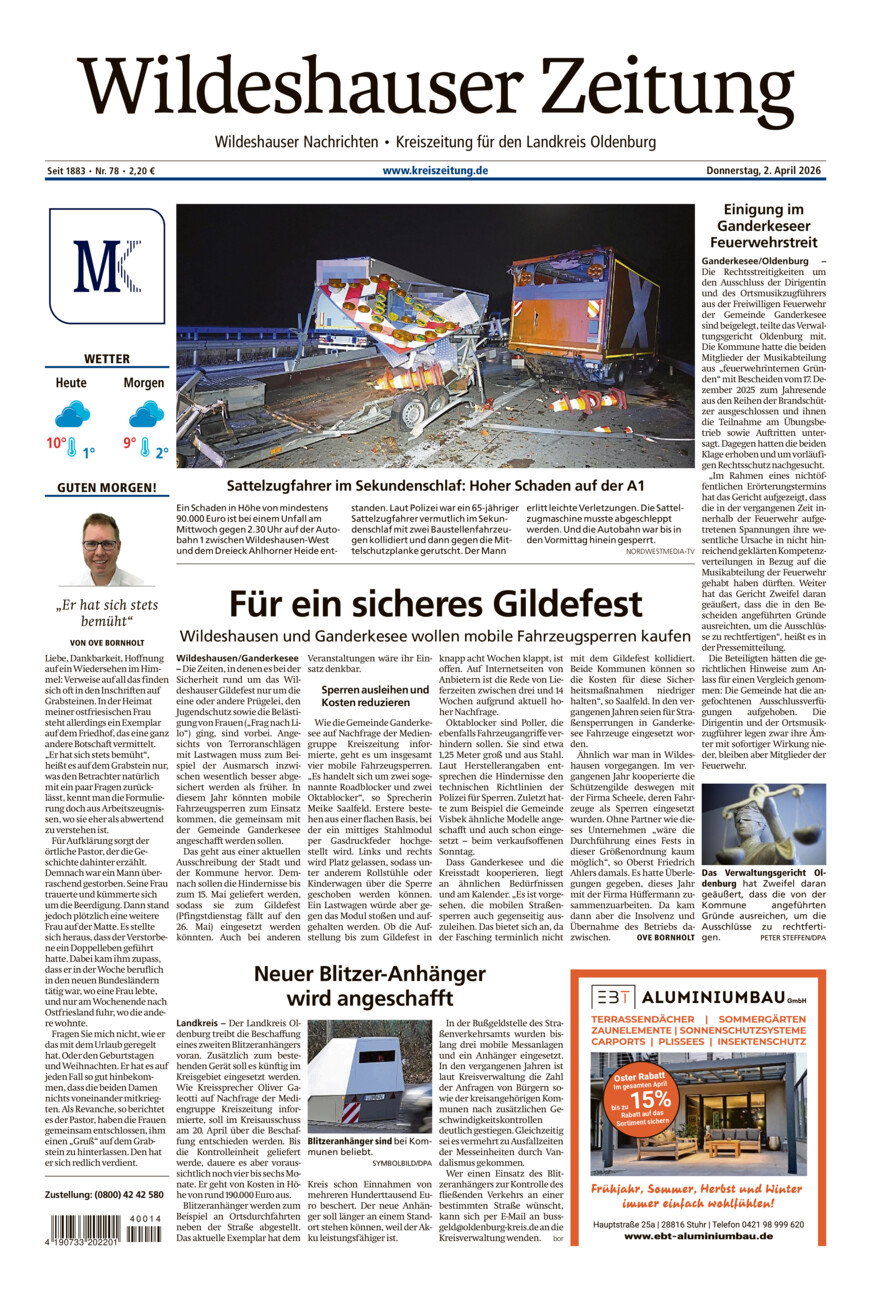 Wildeshauser Zeitung vom Donnerstag, 02.04.2026