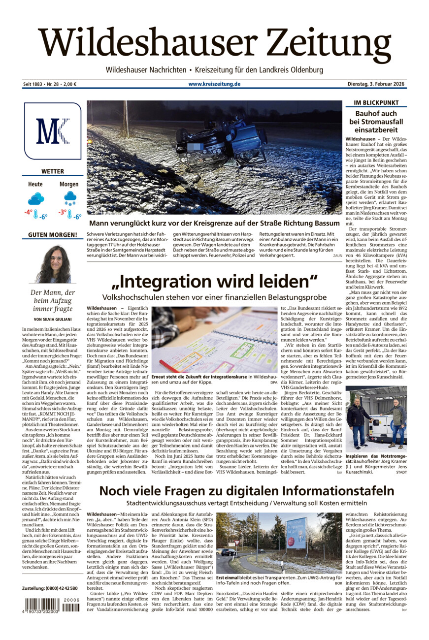 Wildeshauser Zeitung vom Dienstag, 03.02.2026
