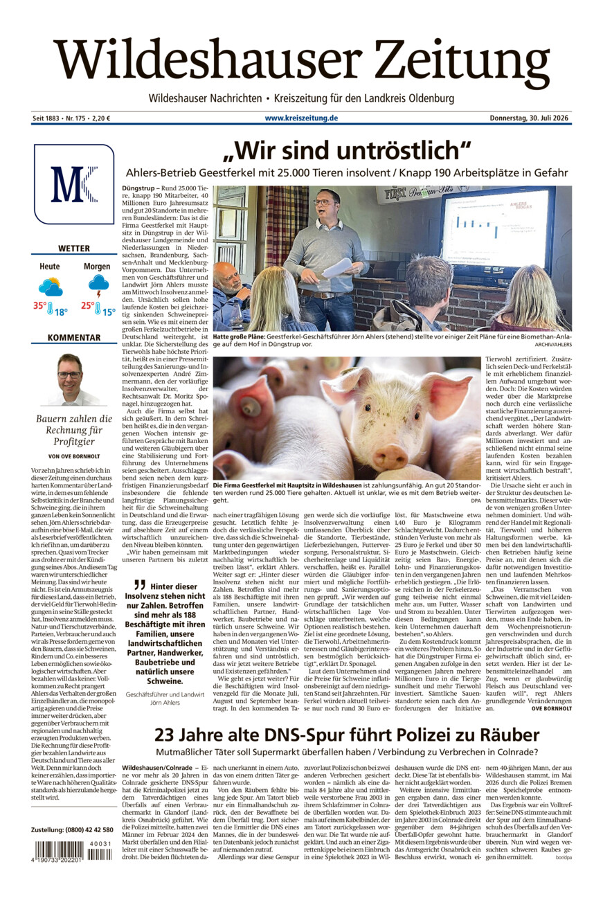 Wildeshauser Zeitung vom Donnerstag, 30.07.2026