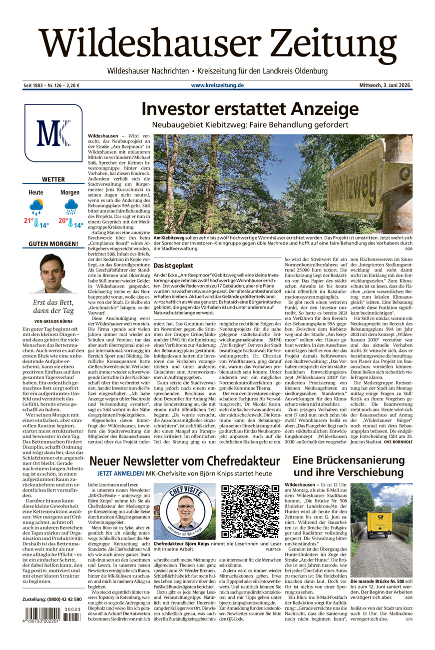 Wildeshauser Zeitung vom Mittwoch, 03.06.2026