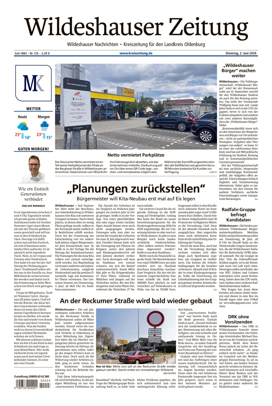 Wildeshauser Zeitung vom Dienstag, 02.06.2026