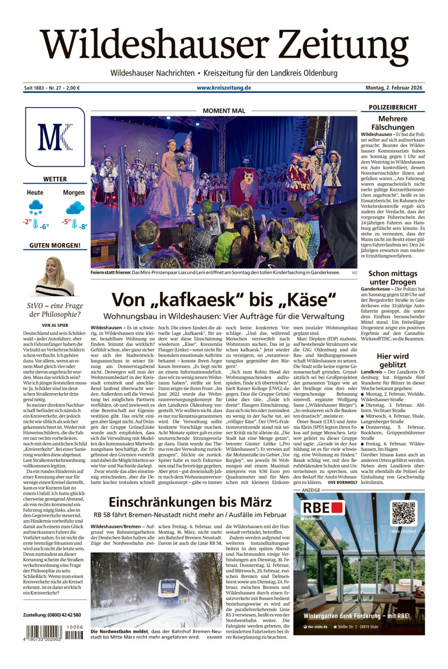 Wildeshauser Zeitung vom Montag, 02.02.2026
