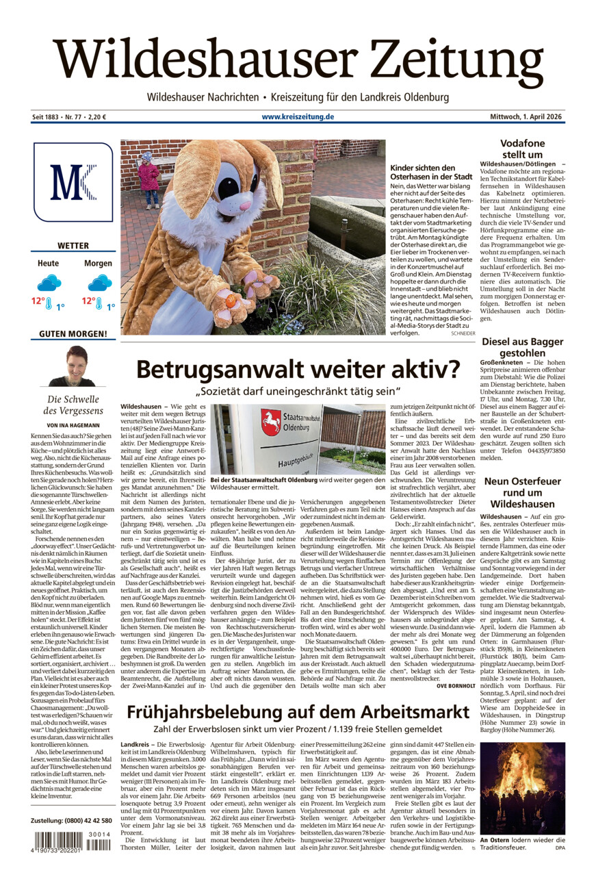 Wildeshauser Zeitung vom Mittwoch, 01.04.2026