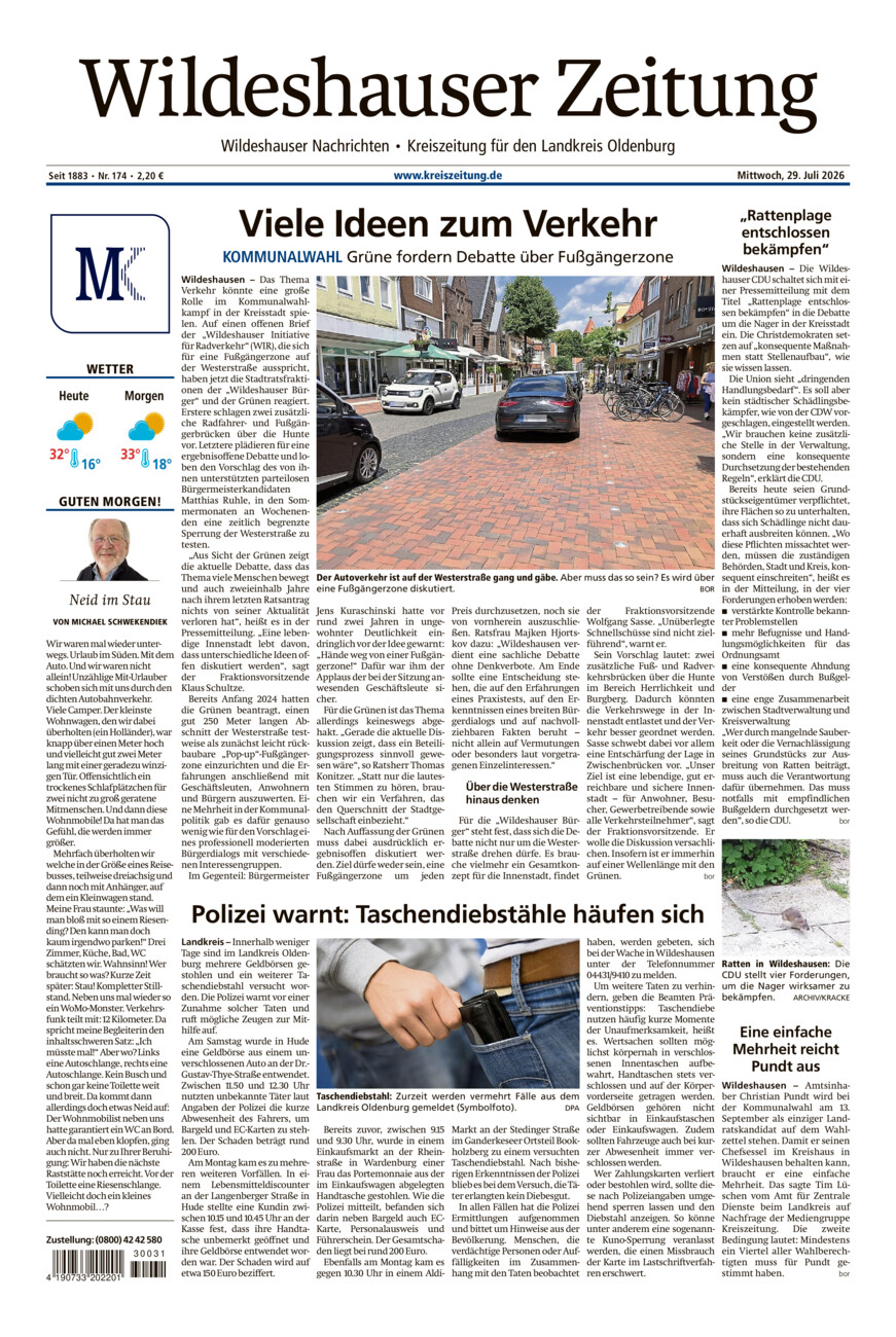 Wildeshauser Zeitung vom Mittwoch, 29.07.2026