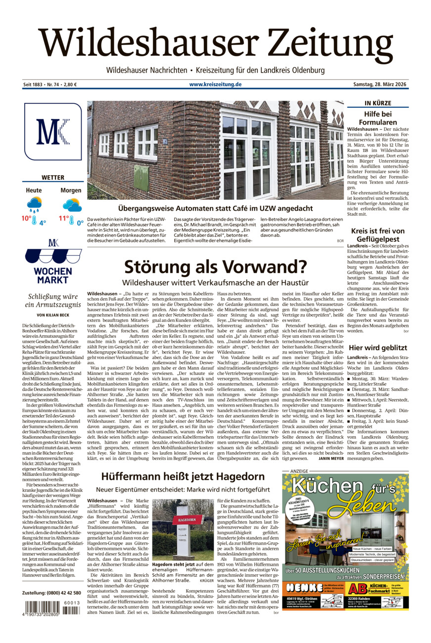 Wildeshauser Zeitung vom Samstag, 28.03.2026