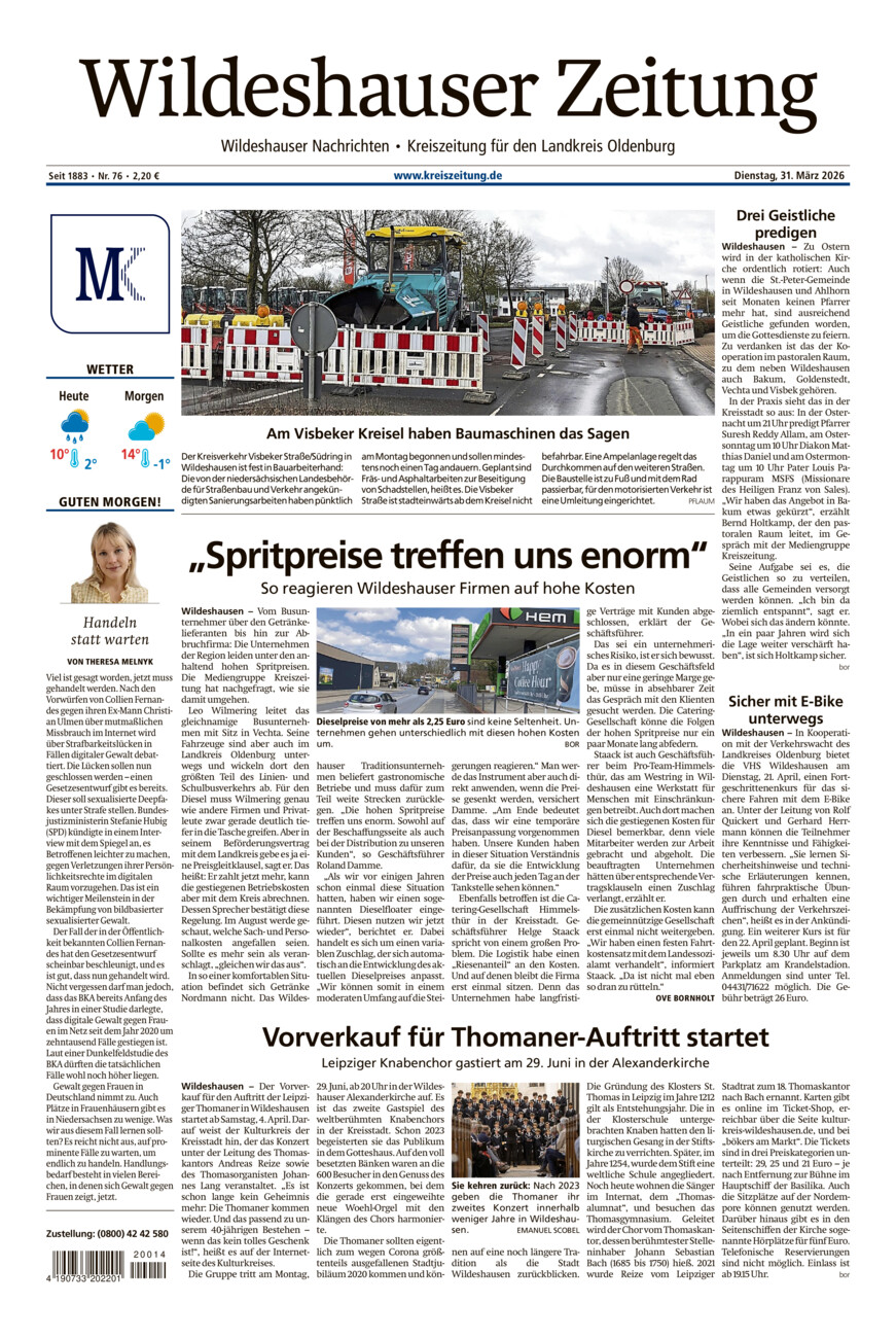 Wildeshauser Zeitung vom Dienstag, 31.03.2026