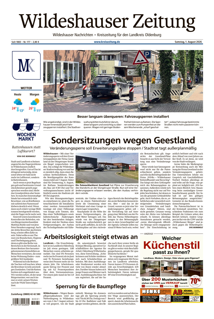 Wildeshauser Zeitung vom Samstag, 01.08.2026
