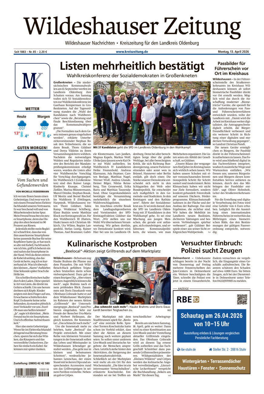 Wildeshauser Zeitung vom Montag, 13.04.2026