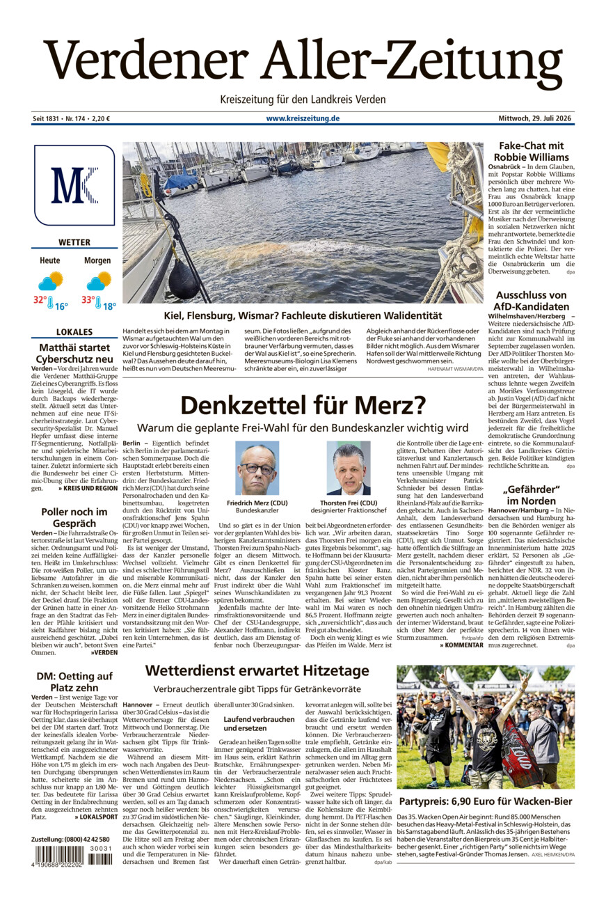 Verdener Aller-Zeitung vom Mittwoch, 29.07.2026