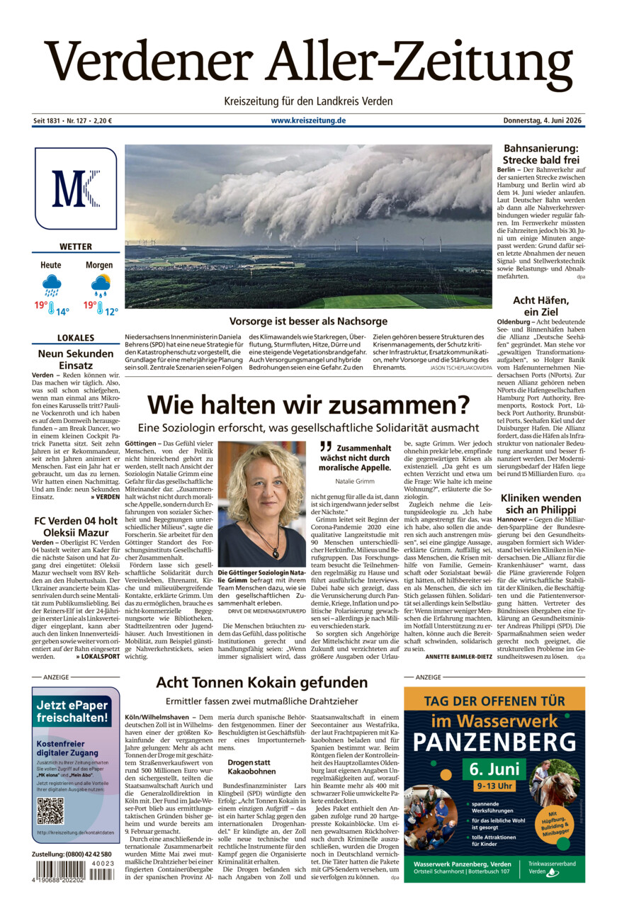 Verdener Aller-Zeitung vom Donnerstag, 04.06.2026