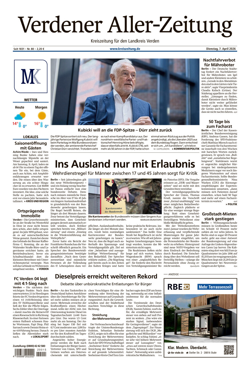 Verdener Aller-Zeitung vom Dienstag, 07.04.2026
