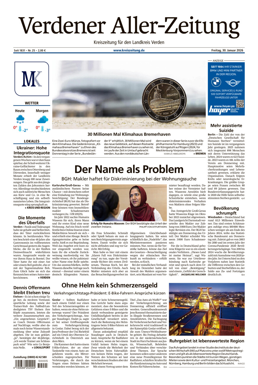 Verdener Aller-Zeitung vom Freitag, 30.01.2026