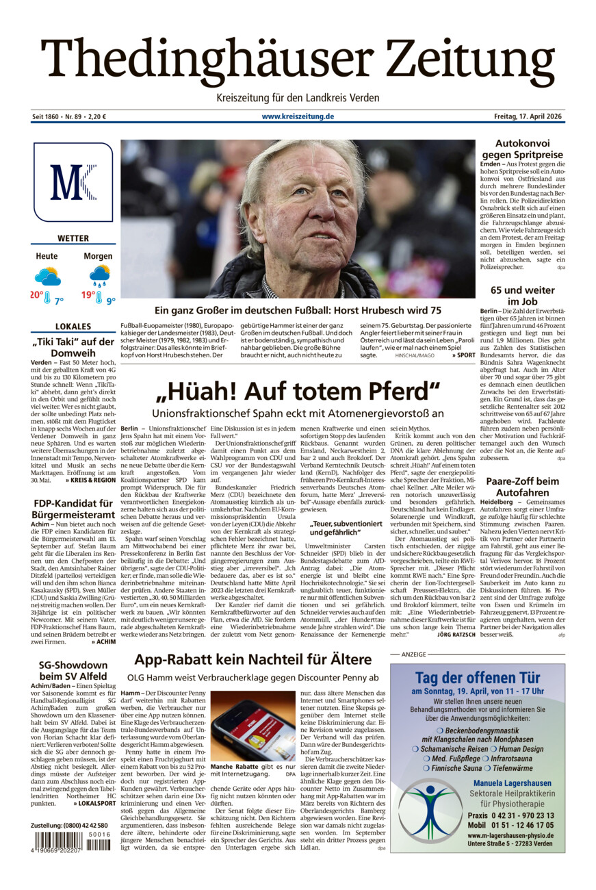 Thedinghäuser Zeitung vom Freitag, 17.04.2026