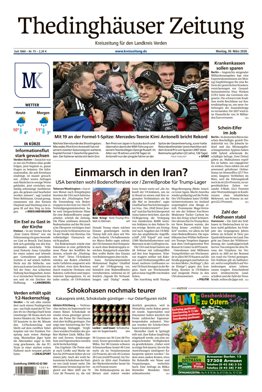 Thedinghäuser Zeitung vom Montag, 30.03.2026
