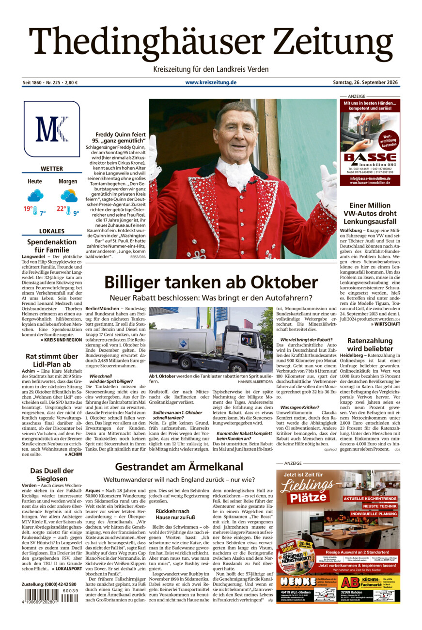 Thedinghäuser Zeitung vom Samstag, 26.09.2026