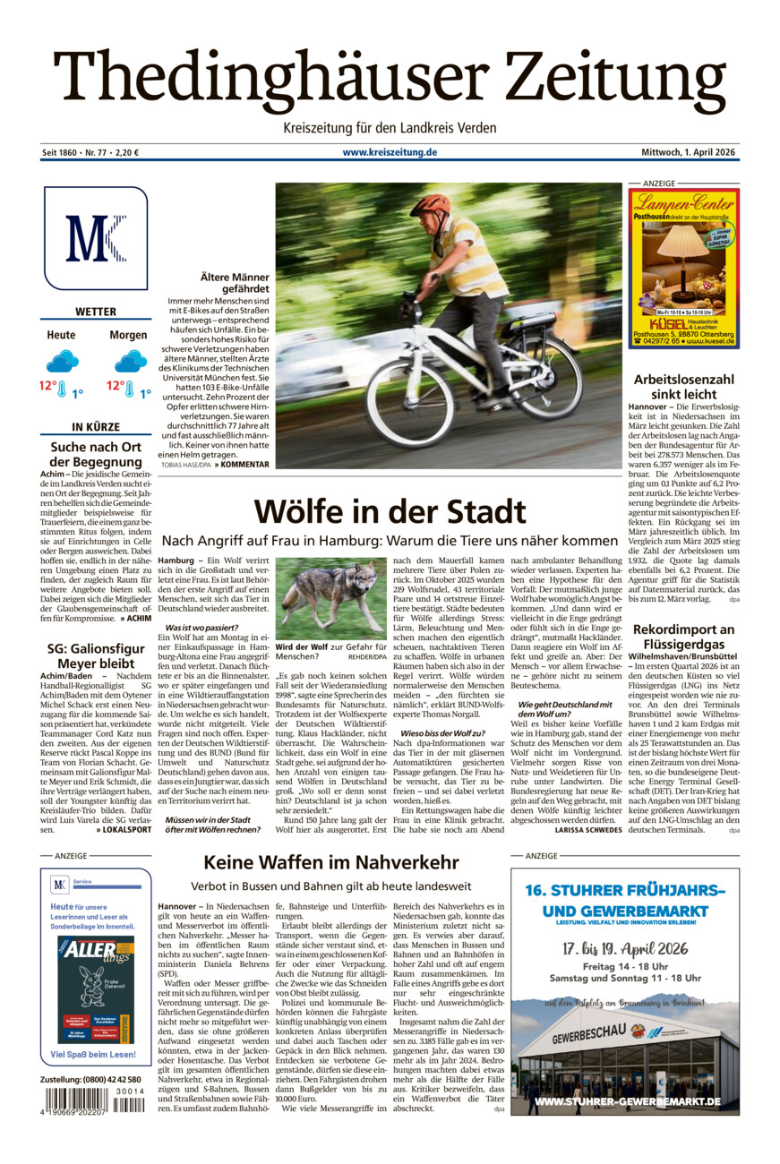 Thedinghäuser Zeitung vom Mittwoch, 01.04.2026