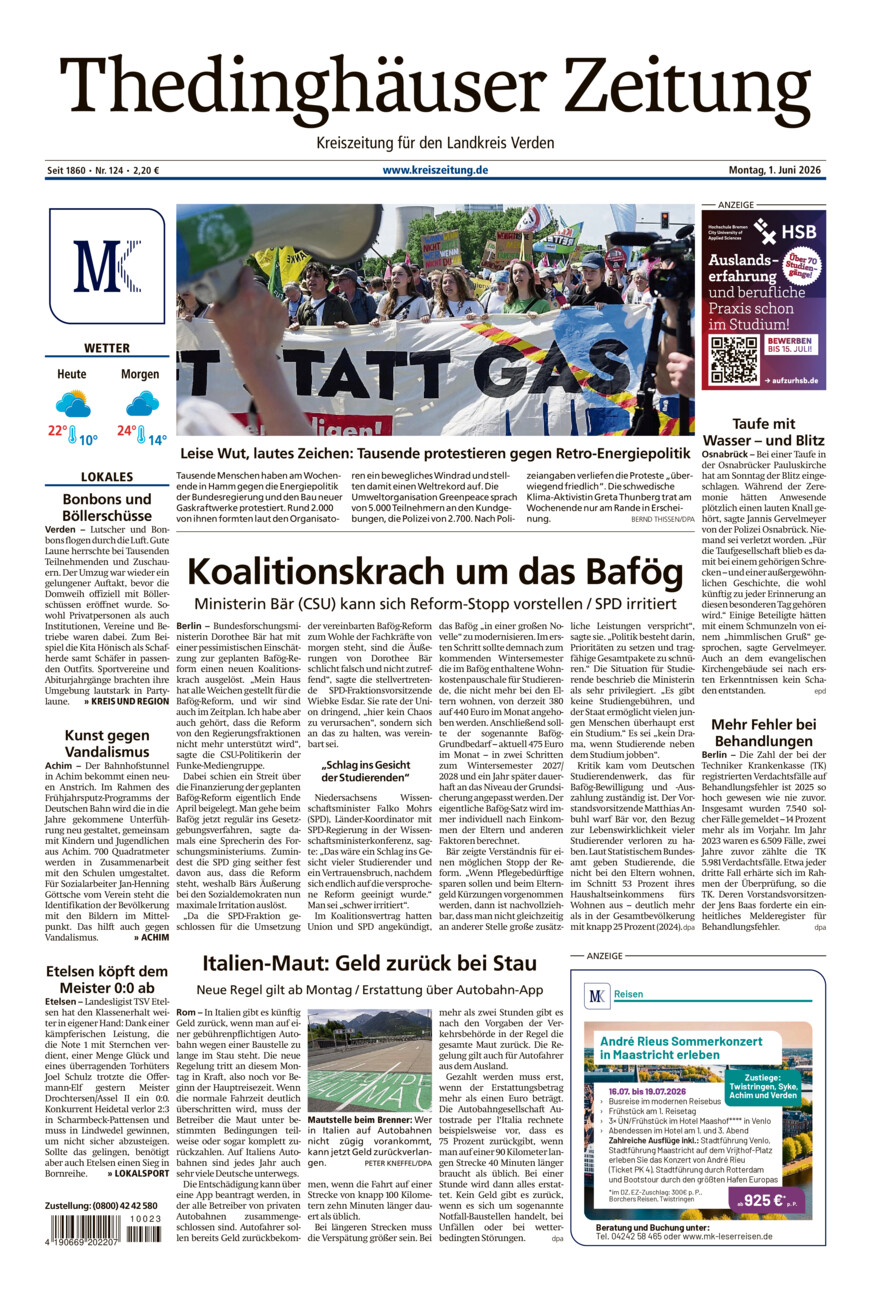 Thedinghäuser Zeitung vom Montag, 01.06.2026