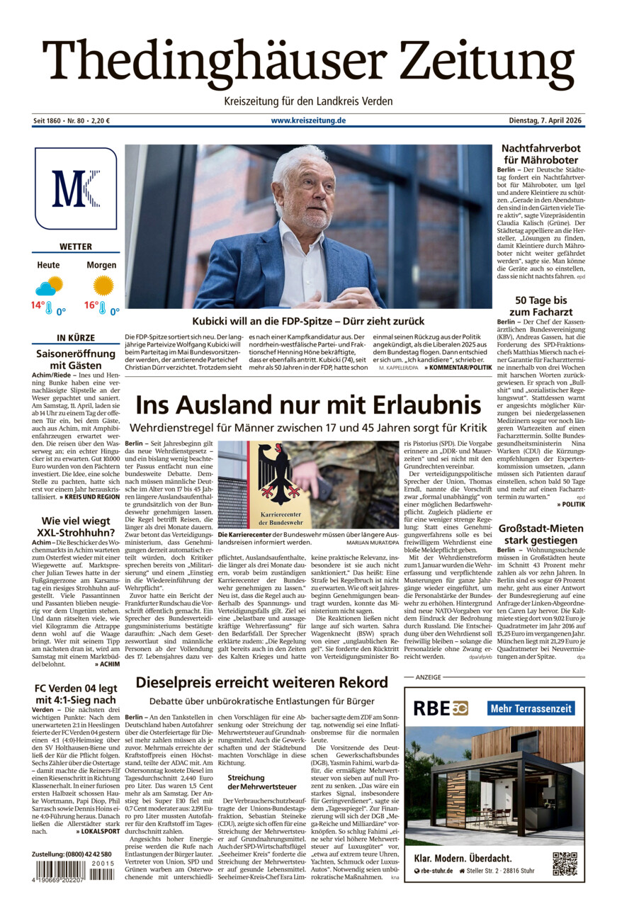 Thedinghäuser Zeitung vom Dienstag, 07.04.2026