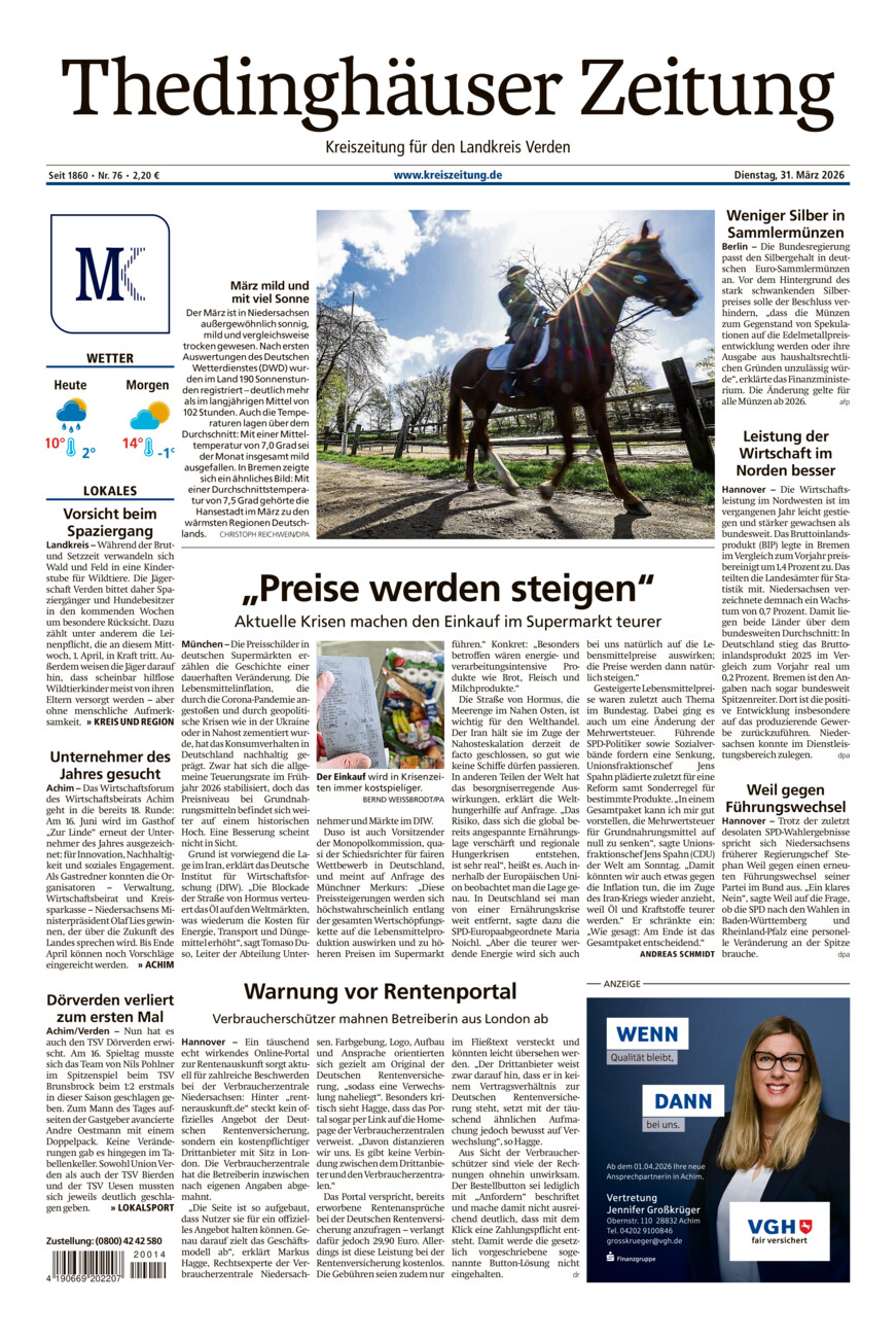 Thedinghäuser Zeitung vom Dienstag, 31.03.2026