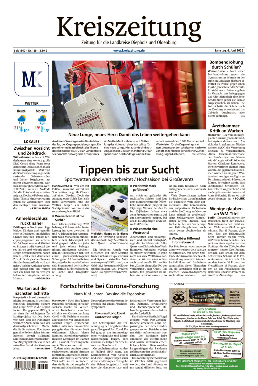 Kreiszeitung Kreis Oldenburg vom Samstag, 06.06.2026