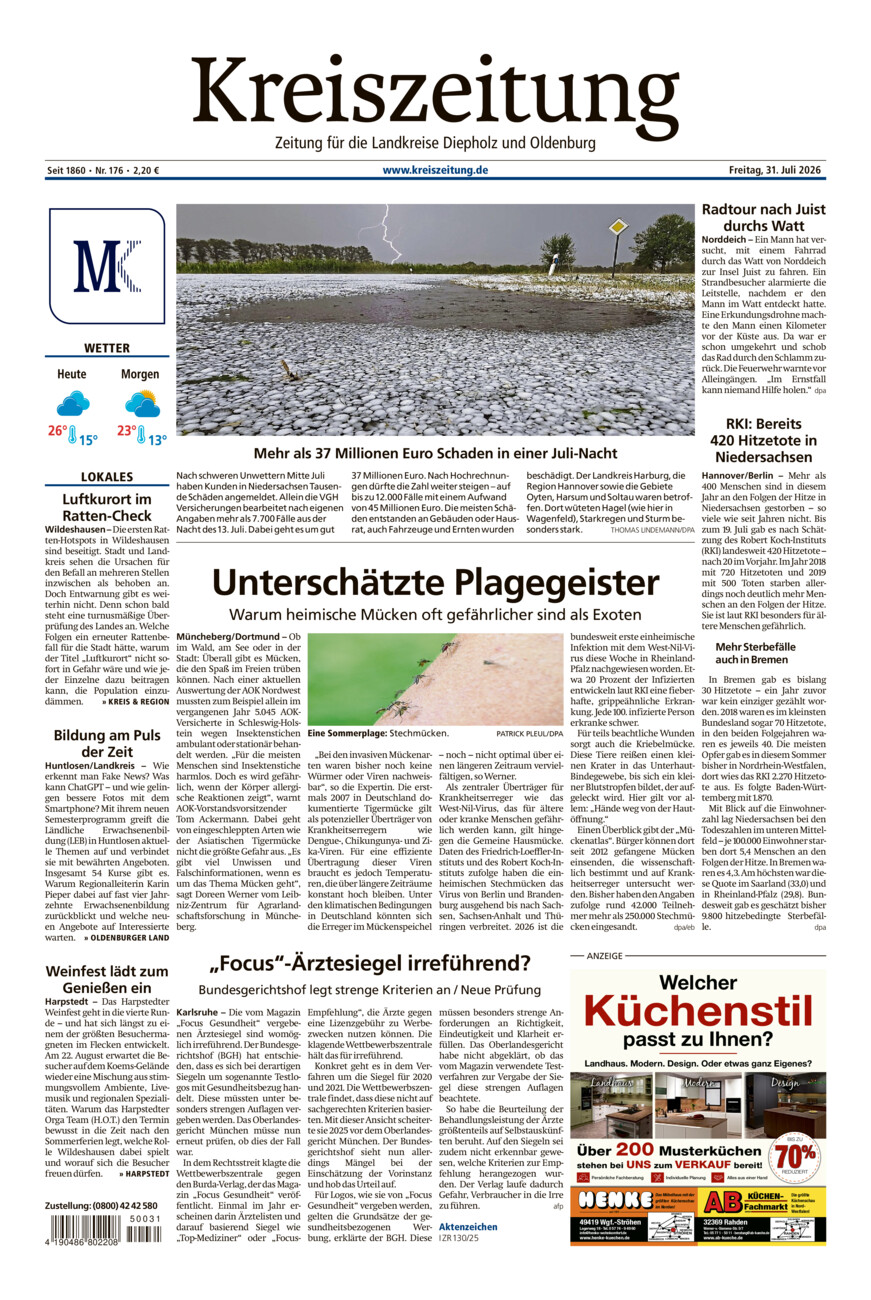 Kreiszeitung Kreis Oldenburg vom Freitag, 31.07.2026