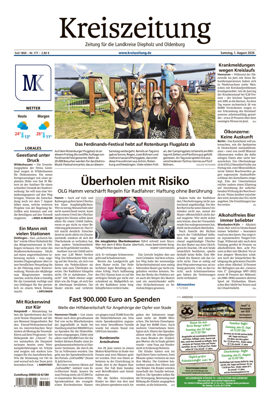 Kreiszeitung Kreis Oldenburg vom Samstag, 01.08.2026