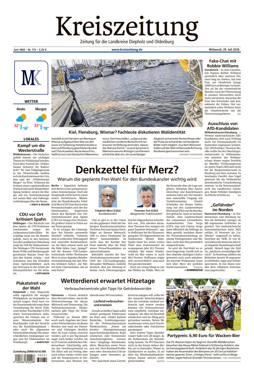 Kreiszeitung Kreis Oldenburg vom Mittwoch, 29.07.2026