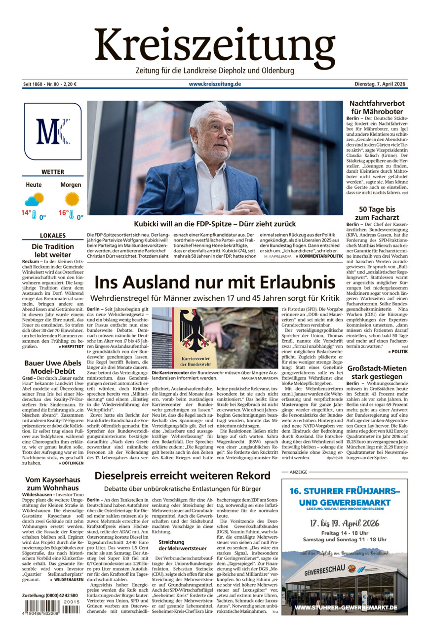 Kreiszeitung Kreis Oldenburg vom Dienstag, 07.04.2026