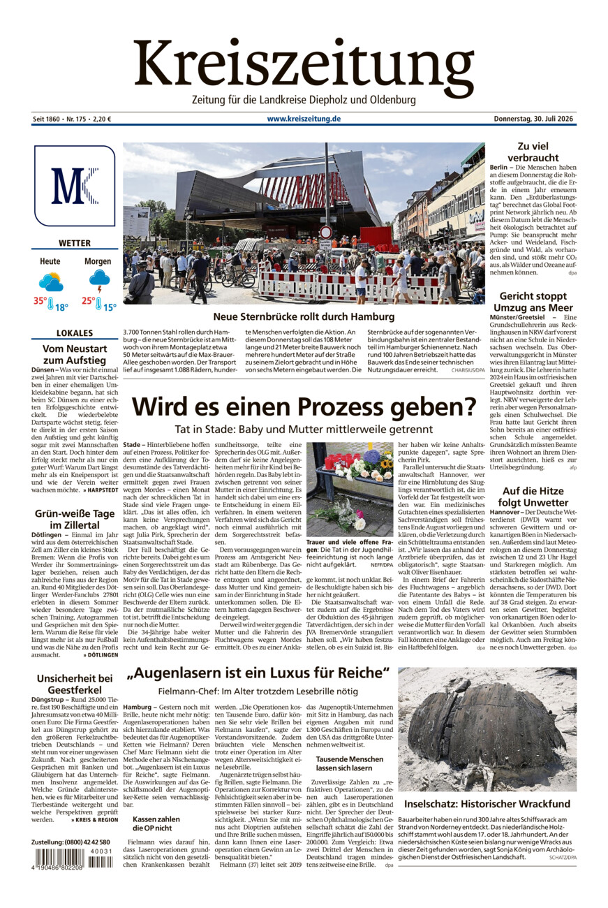 Kreiszeitung Kreis Oldenburg vom Donnerstag, 30.07.2026