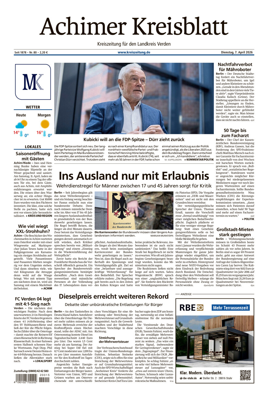 Achimer Kreisblatt vom Dienstag, 07.04.2026