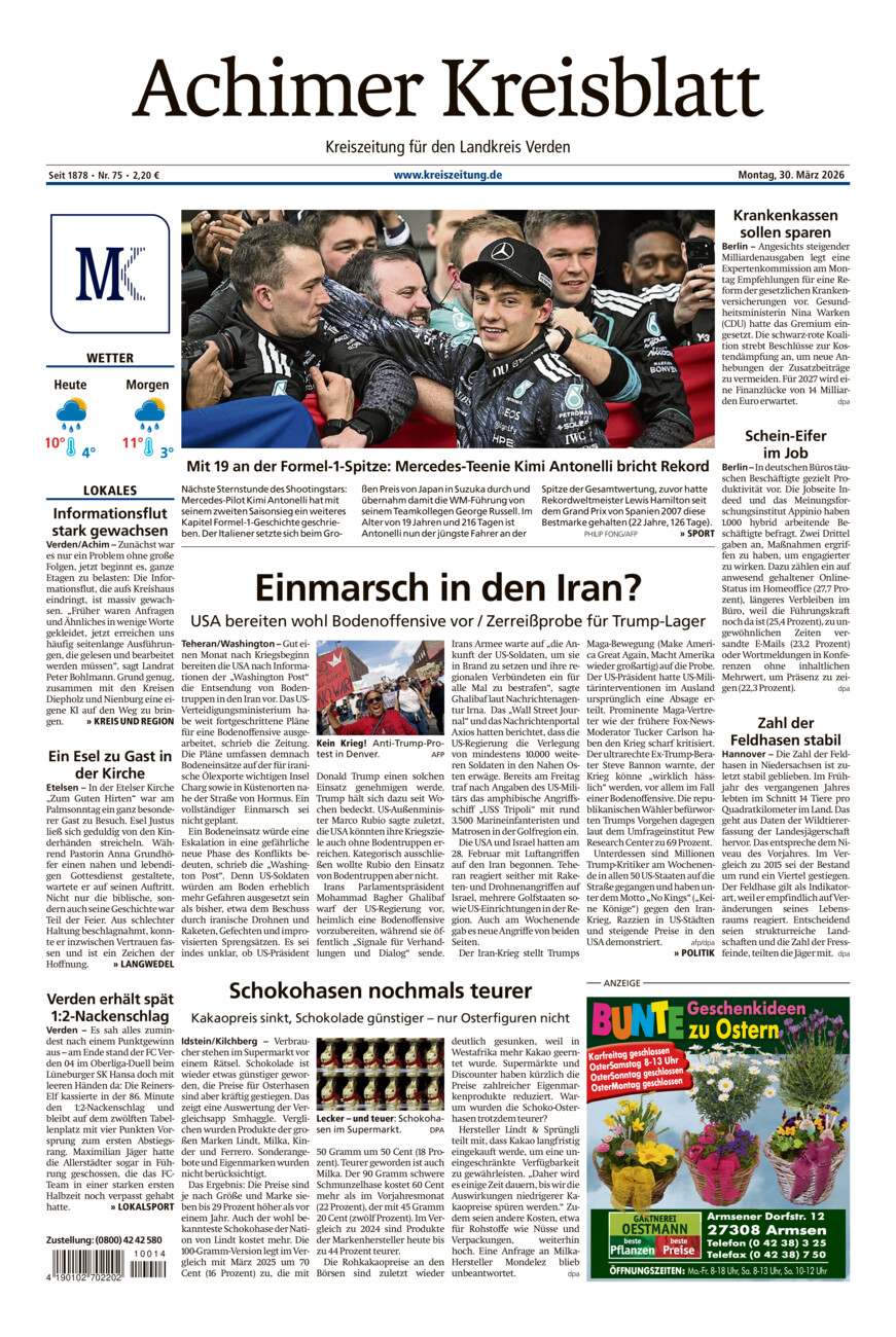 Achimer Kreisblatt vom Montag, 30.03.2026