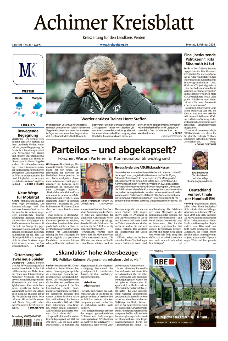 Achimer Kreisblatt vom Montag, 02.02.2026