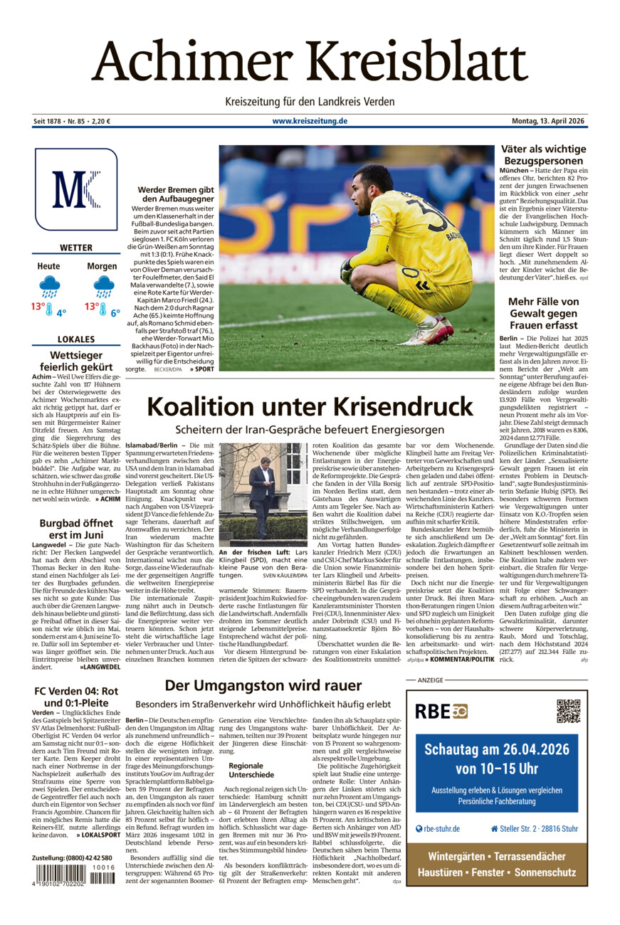 Achimer Kreisblatt vom Montag, 13.04.2026