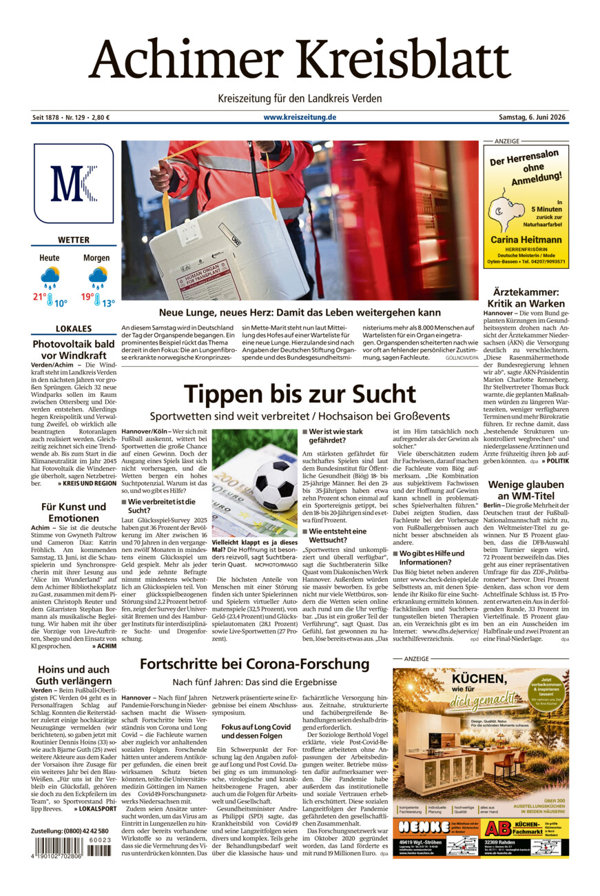 Achimer Kreisblatt vom Samstag, 06.06.2026