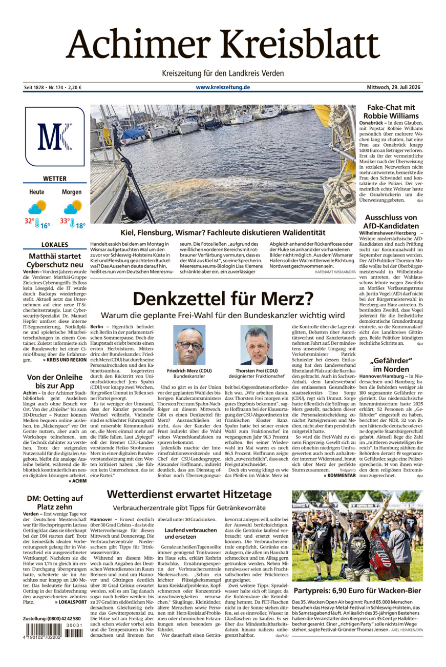 Achimer Kreisblatt vom Mittwoch, 29.07.2026