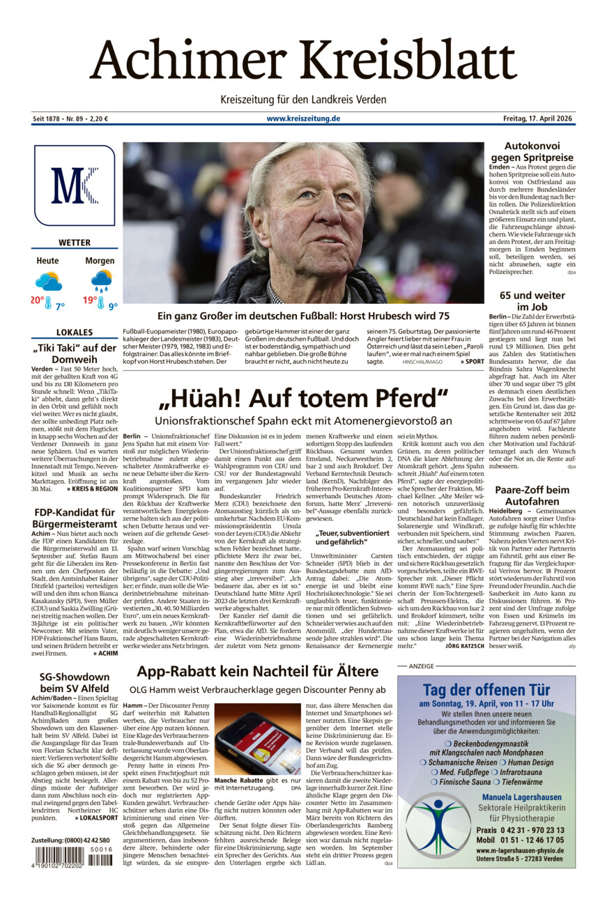 Achimer Kreisblatt vom Freitag, 17.04.2026