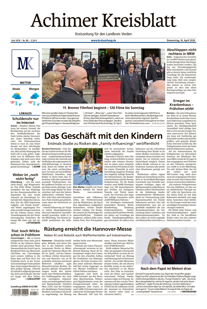 Achimer Kreisblatt vom Donnerstag, 16.04.2026