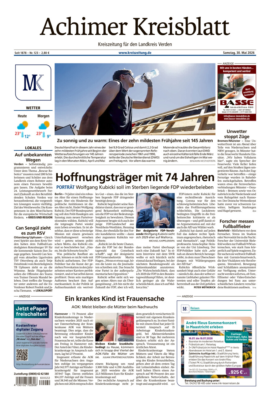 Achimer Kreisblatt vom Samstag, 30.05.2026