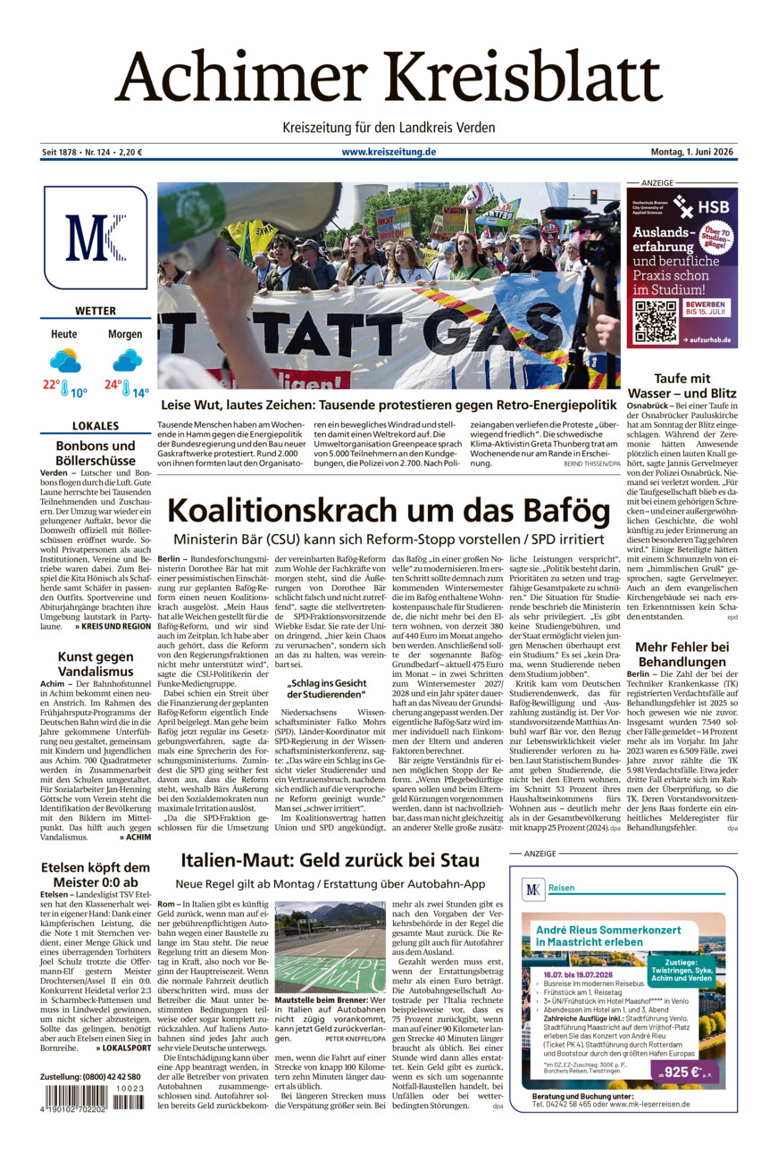 Achimer Kreisblatt vom Montag, 01.06.2026